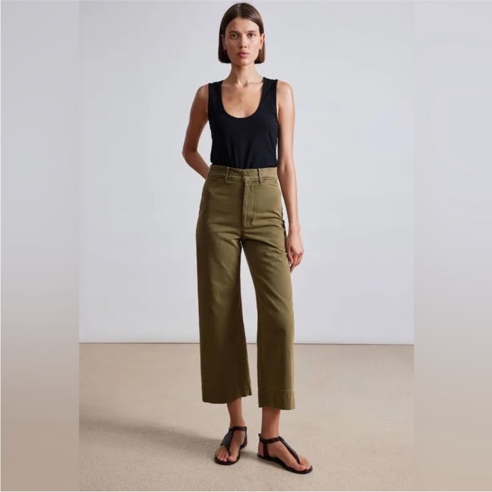 Apiece Apart Merida Olive 100% Cotton Wide Leg Pants (2)